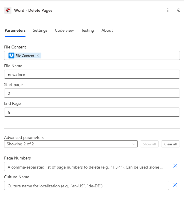 Clicca per ingrandire Elimina pagine Power Automate